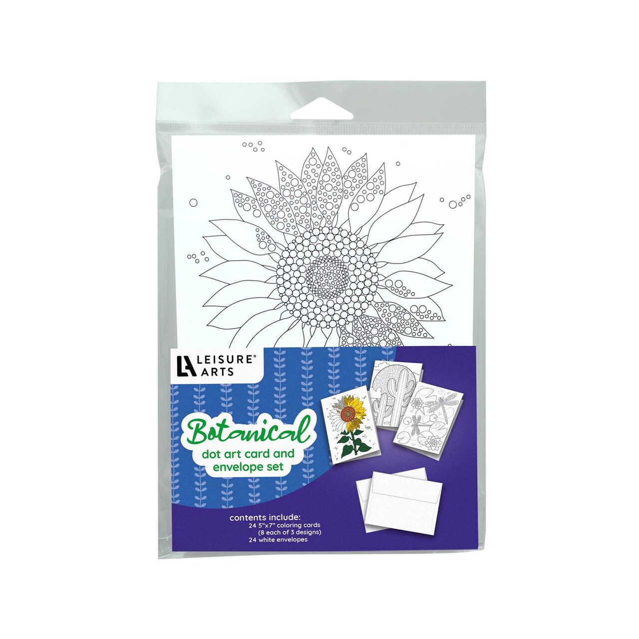 Leisure Arts Dot Art - Botanical Card & Envelope Set, 5"X7", 24Pc., Dot Coloring, Paint, Art Markers, Coloring Cards For Adults, Coloring Cards, Cards To Color